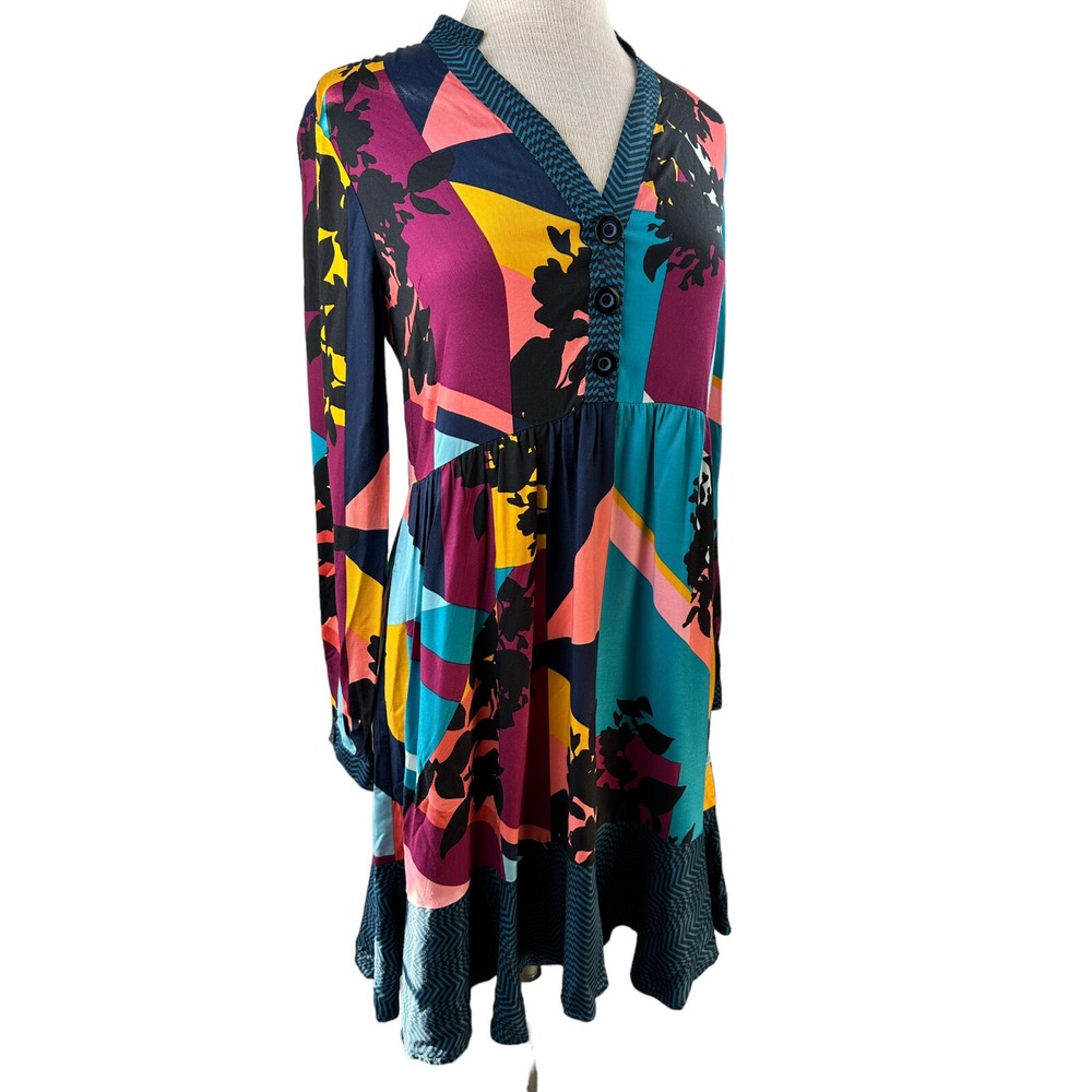Anthropologie x Maeve Gillian Abstract Shirtdress Blue Black Shirt Dress LS XS - Picture 4 of 15